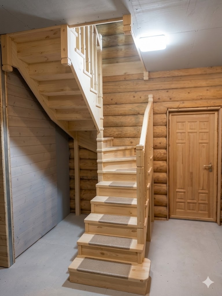 Лестница из массива ЭКОНОМ через поворот 180 градусов, фото 10